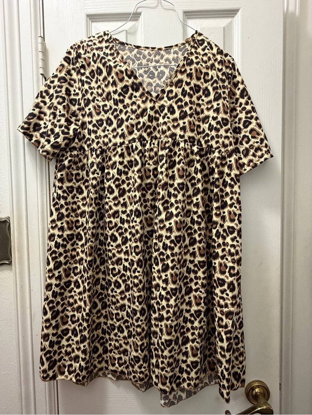 Leopard Print V-Neck Babydoll Dress